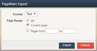 Screenshot of PageMart Export dialog.